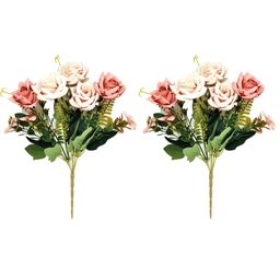 Jogo Buquê Mini Rosas 5 Flores Folhagens Realistas 2 Unidades 30cm - 1 Jogo Buquê Mini Rosas 5 Flores Folhagens Realistas 2 Unidades 30cm - 1