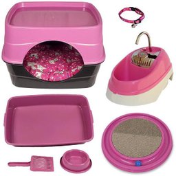 Acessórios Gatos Cama Fonte Bivolt Arranhador Banheiro Rosa - 1