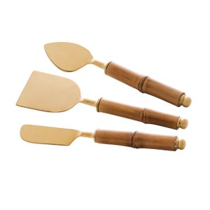 CJ 3PC AÇO INOX P/QUEIJO C/CABO BAMBU DOURADO CDP