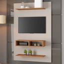 Ver imagem 1 de Painel para Tv até 42 Polegadas Isaac 2 Prateleiras 2 Nichos Off White/mel - Viero Móveis