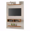 Ver imagem 2 de Painel para Tv até 42 Polegadas Isaac 2 Prateleiras 2 Nichos Off White/mel - Viero Móveis