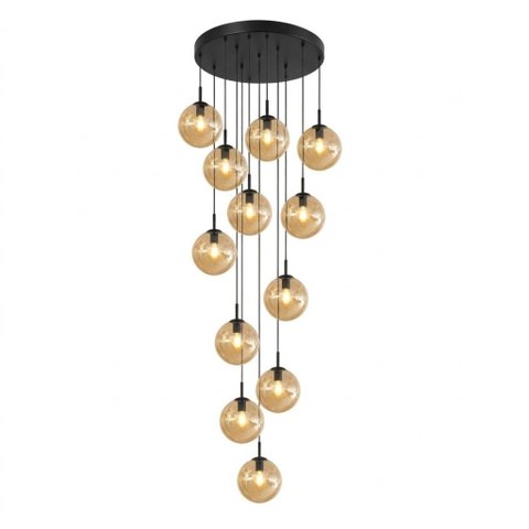 Pendente Moderno Glass 60cm 12 Vidros Âmbar 20cm C Lâmp. Led