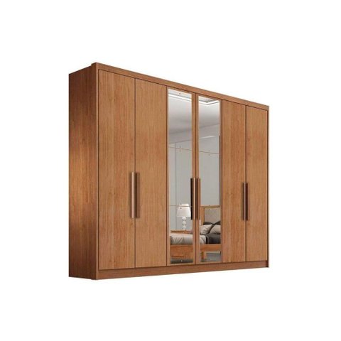 Guarda Roupa Casal 6 Portas e 8 Gavetas C/ Espelho Rizon Plus Freijo Cumaru - Novo Horizonte