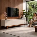 Ver imagem 2 de Rack para TV até 75 Polegadas 220cm Pés em Madeira Maciça Flynt Off White/Natural