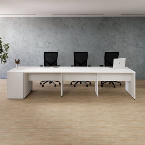Conjunto Estação de Trabalho 3 Lugares com Armário Branco Yescasa