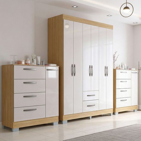 Kit Guarda Roupa Atenas e 2 Cômoda Poquema