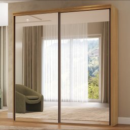 Guarda Roupa Casal com Espelho 2 Portas de Correr Mdf Luminum Belmax:freijó - 1