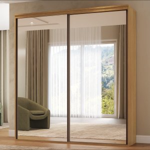 Guarda Roupa Casal com Espelho 2 Portas de Correr Mdf Luminum Belmax:freijó