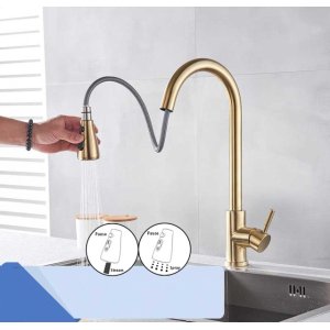 Torneira Luxo Monocomando Dourada Escovada Extensivel