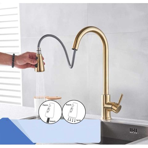 Torneira Luxo Monocomando Dourada Escovada Extensivel