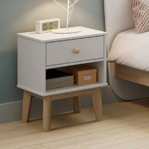 Mesa de Cabeceira Esteban 1 Gaveta Branco/cera Natural - Finestra Móveis