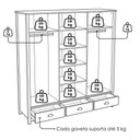 Ver imagem 5 de Guarda Roupa Casal Madeira Macica Taeda 3 Portas de Correr 195 Cm 9179 Branco Freijo Festra
