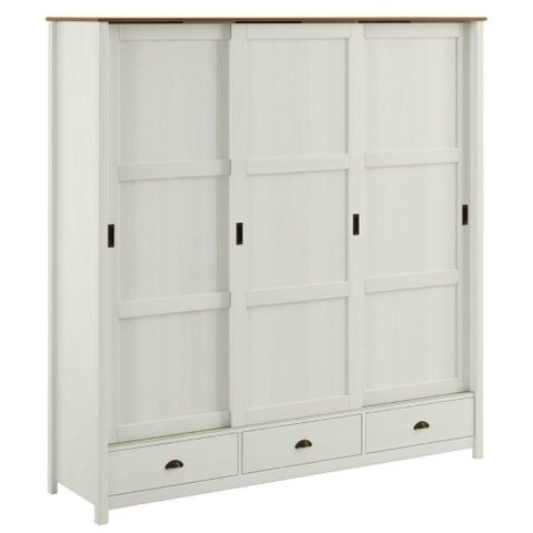 Guarda Roupa Casal Madeira Macica Taeda 3 Portas de Correr 195 Cm 9179 Branco Freijo Festra