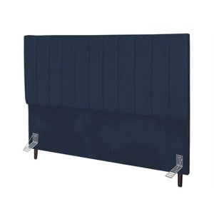 Cabeceira Estofada Cama Casal 140cm Lídia Suede e Frame Azul Marinho