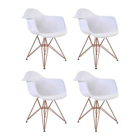 Kit 4 Poltronas Brancas com Braço Daw em Ferro Cobre Branco