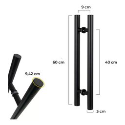 Puxador Porta Pivotante H 60cm Inox Preto 30mm - 5