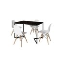 Ver imagem 2 de Mesa Industrial Base Ferro Preto em V Tampo 137x90 Preto 4 Cadeiras Eames Madeira Assento Branco