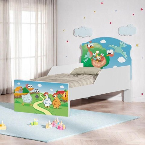 Cama Infantil Fazendinha com Colchão Mini Cama MDF Branco