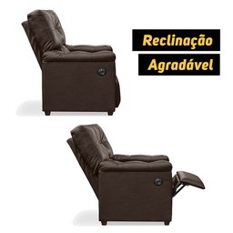 Poltrona Reclinável com Massagem Imperador Couro Facto Marrom - SOFA STORE - 4