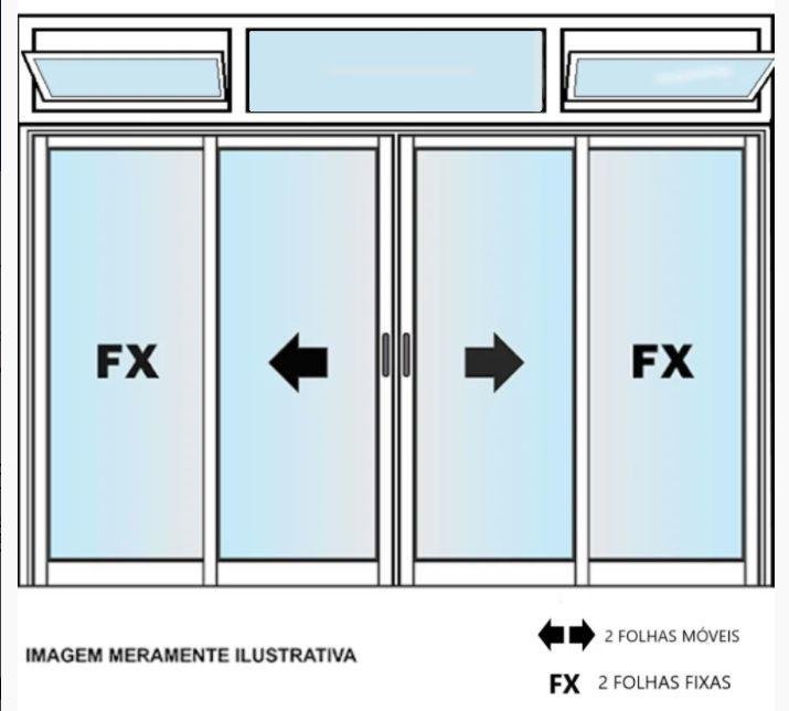 Janela de Alumínio 04 Folhas com Basculante -100x150 - 2