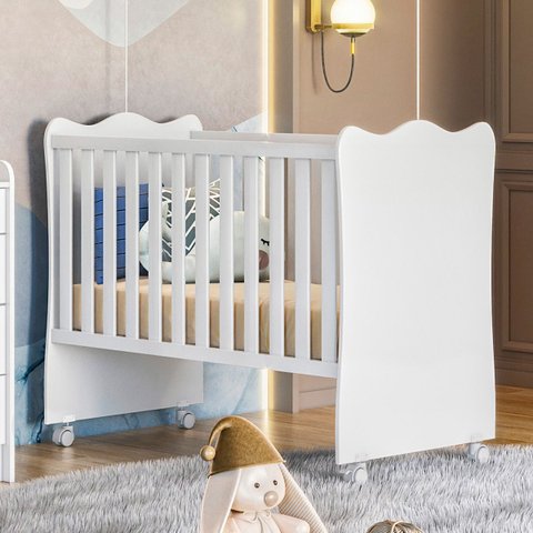 Berço Doce Sonho Grade Fixa com Suporte Mdf Qmovi: Branco