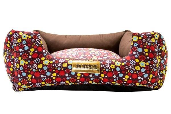 Cama Para Cachorro Ou Gato Luppet Luxo Marrom Floral GG