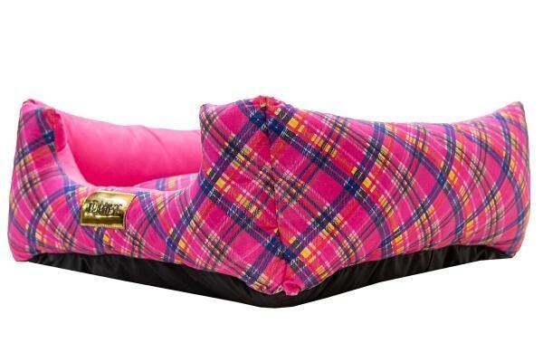 Cama Quadrada Para Cachorro Ou Gato Luppet Rosa Xadrez GG