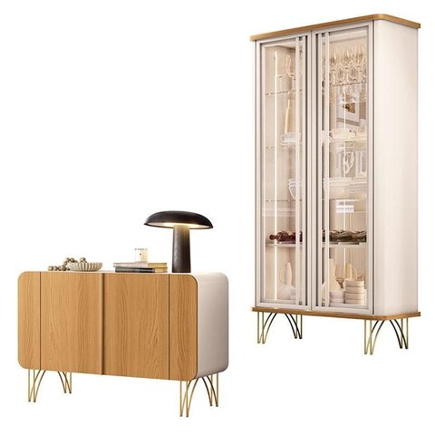 Buffet Benvenuto e Cristaleira Évora Off White Cinamomo – Hb Móveis