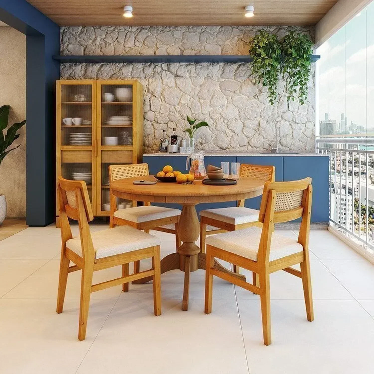 Conjunto Mesa Madeira Maciça Gardênia com 4 Cadeiras Origem Bege/Amendoa