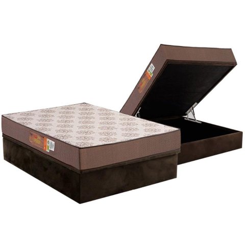 Conjunto Box Baú Casal Colchão Espuma Polar D28 Pérola Brown + Base Crc Suede Brown (138x188)