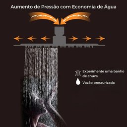 Chuveiro Ducha Banheiro Piscina Estilo Slim Quadrado 20x20 Moderna + Braço de 40cm - Cor Preto - 8