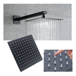 Chuveiro Ducha Banheiro Piscina Estilo Slim Quadrado 20x20 Moderna + Braço de 40cm - Cor Preto - 1