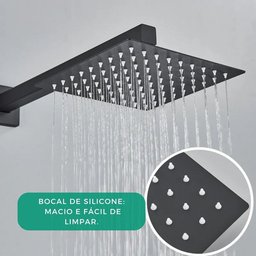 Chuveiro Ducha Banheiro Piscina Estilo Slim Quadrado 20x20 Moderna + Braço de 40cm - Cor Preto - 7
