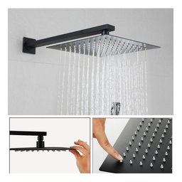 Chuveiro Ducha Banheiro Piscina Estilo Slim Quadrado 20x20 Moderna + Braço de 40cm - Cor Preto - 10