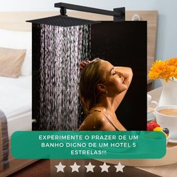Chuveiro Ducha Banheiro Piscina Estilo Slim Quadrado 20x20 Moderna + Braço de 40cm - Cor Preto - 9