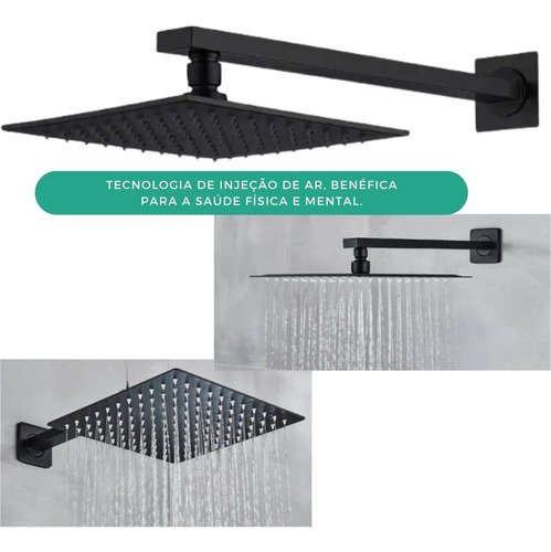 Chuveiro Ducha Banheiro Piscina Estilo Slim Quadrado 20x20 Moderna + Braço de 40cm - Cor Preto - 4