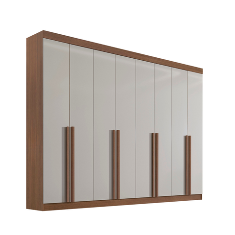 Guarda Roupa Casal Dyamond 8 Portas Mdf Castanho e Off White