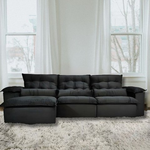 Sofá Retrátil e Reclinável Articulado Ipanema - 2,20m de Largura e Abertura Grande em Veludo Premium