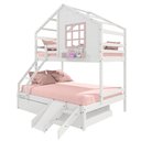Ver imagem 2 de Treliche Casinha com Janela Casal/Solteiro com Escada/Escorregador Madeira Maciça Branco/ Rosa