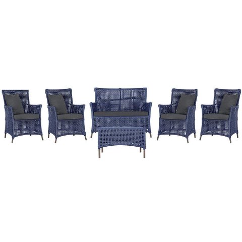 Jogo Sofá 4 Poltronas e Mesa Igapó Marrom E11 Trama Original Azul