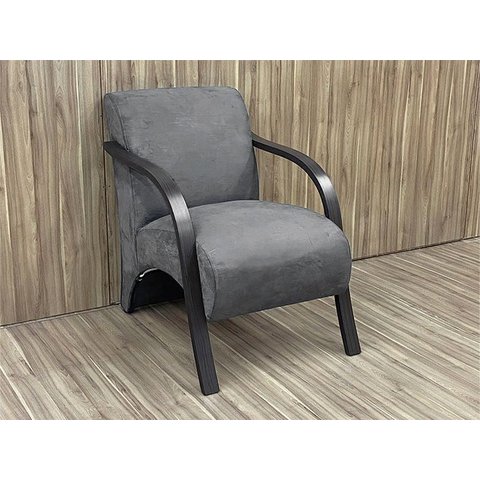 Poltrona 1 Lugar Braço Madeira Suede Cinza 605 México