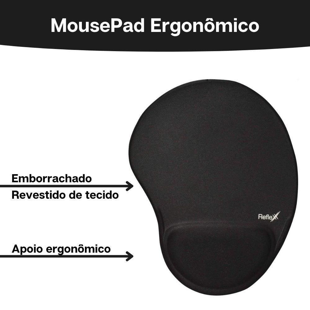 Kit 05x Mousepad + Apoio Pulso P/ Teclado Ergonômico Preto - 3