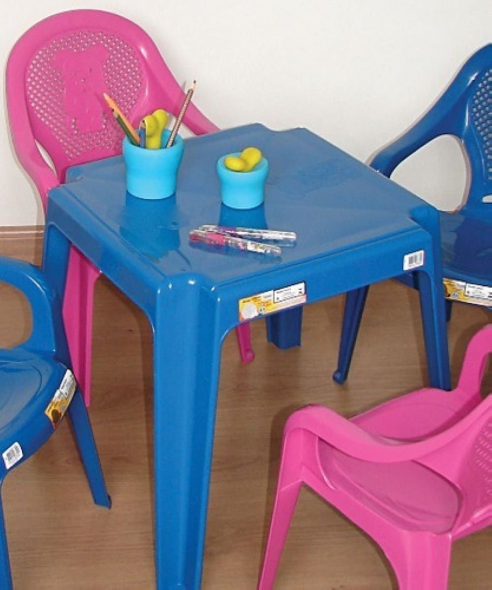 Conjunto Infantil Mesa E 4 Cadeiras Antares Rosa e Azul Kit 01