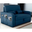 Ver imagem 1 de Sofá Cama Aurora 2 Lugares 140cm Azul Veludo Baú Abertura Frontal Matrix