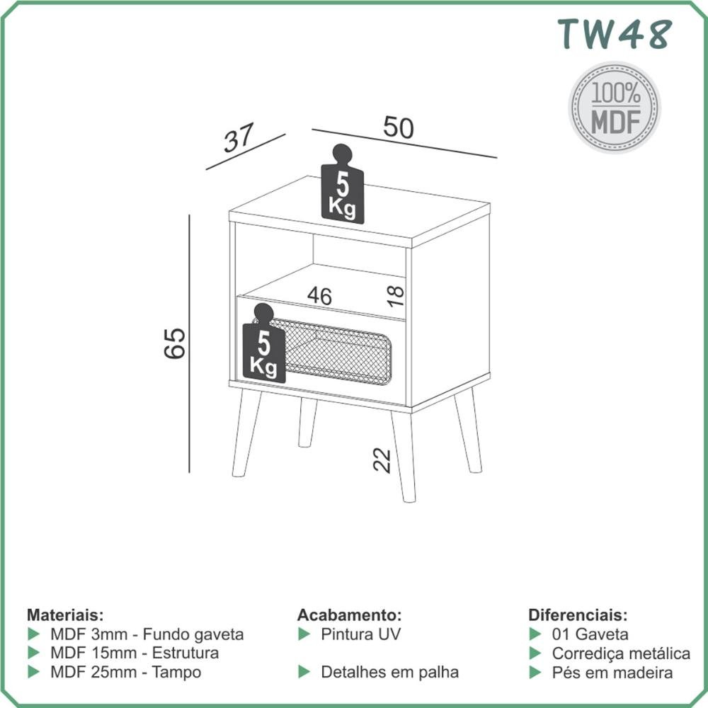 Kit Quarto com Cama + Cabeceira + 2 Mesas de Cabeceira Mdf Cor:freijó - 8