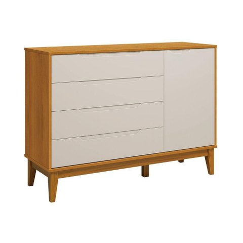 Comoda Sapateira Elfe Classic 1 Porta 4 Gavetas Areia Fosco com Savana - Moveisaqui