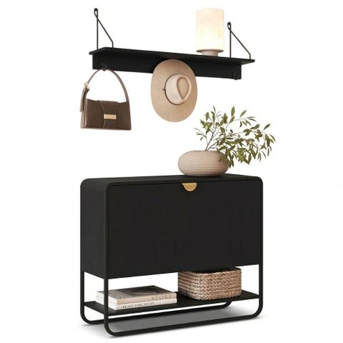 Sapateira Luna 93 Cm Pes Metalicos e Prateleira Oslo Nero Preto Artesano