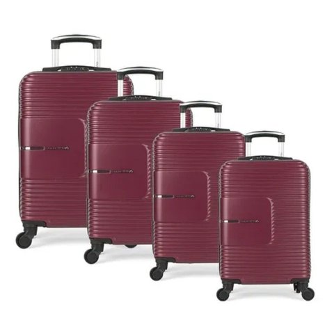 Conjunto de 4 Malas de Viagem Luxcell Polo King Cor Vinho - Material em Abs - Rodinhas 360º