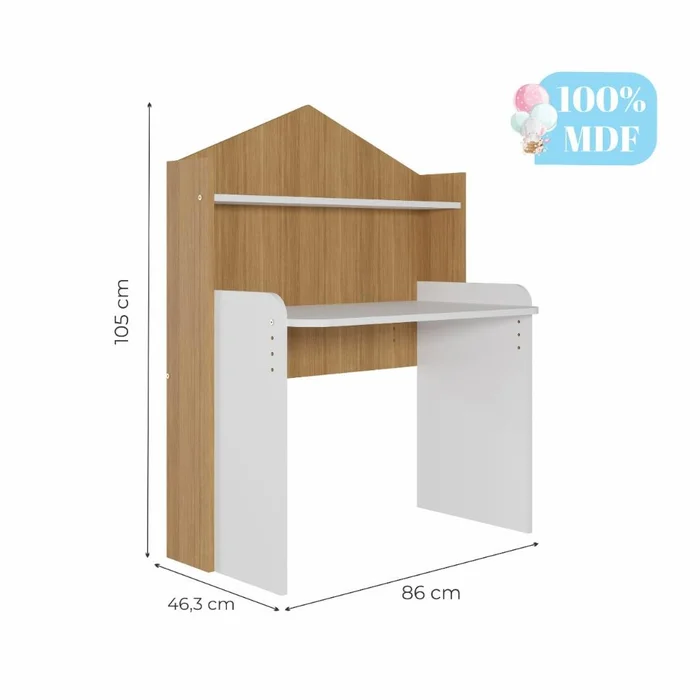 Mesa Infantil Casinha com Banco e Regulagem de Altura Branco/nature - Permobili - 5