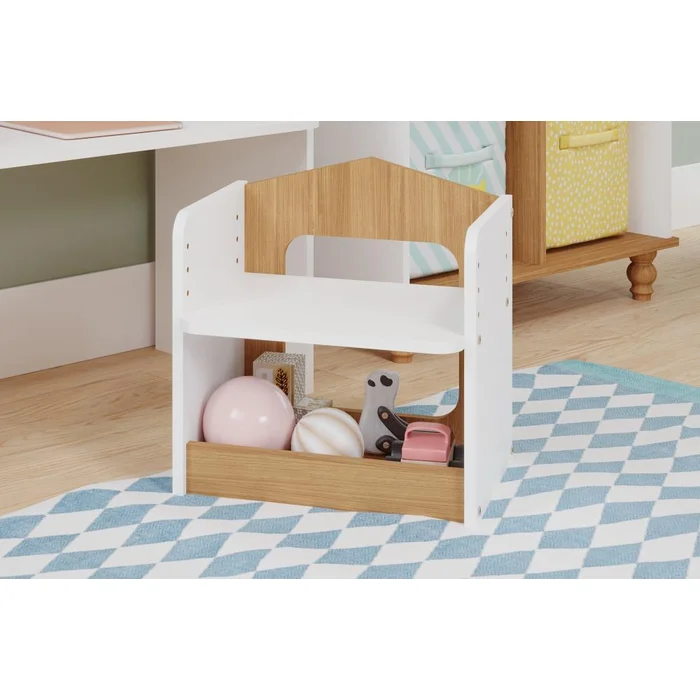 Mesa Infantil Casinha com Banco e Regulagem de Altura Branco/nature - Permobili - 2